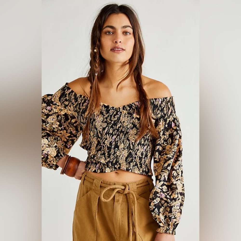Free People Black Floral Blouse
